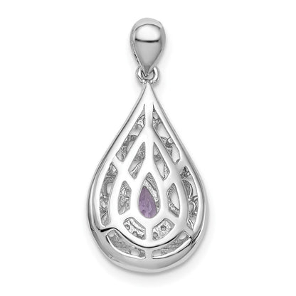 Rhodinierter Sterlingsilber-Anhänger mit Amethyst und weißem Topas in Tropfenform