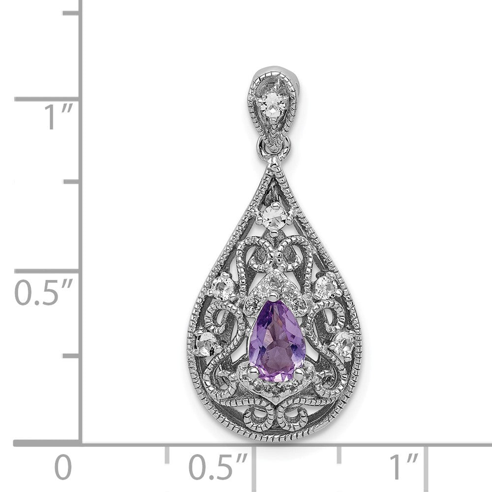 Rhodinierter Sterlingsilber-Anhänger mit Amethyst und weißem Topas in Tropfenform