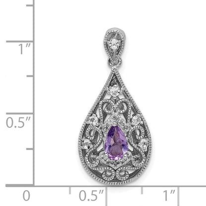 Rhodinierter Sterlingsilber-Anhänger mit Amethyst und weißem Topas in Tropfenform