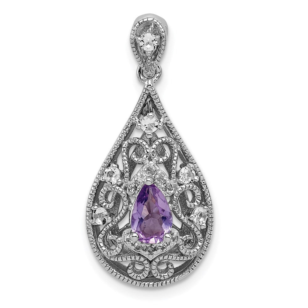 Rhodinierter Sterlingsilber-Anhänger mit Amethyst und weißem Topas in Tropfenform