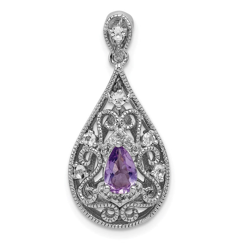 Rhodinierter Sterlingsilber-Anhänger mit Amethyst und weißem Topas in Tropfenform