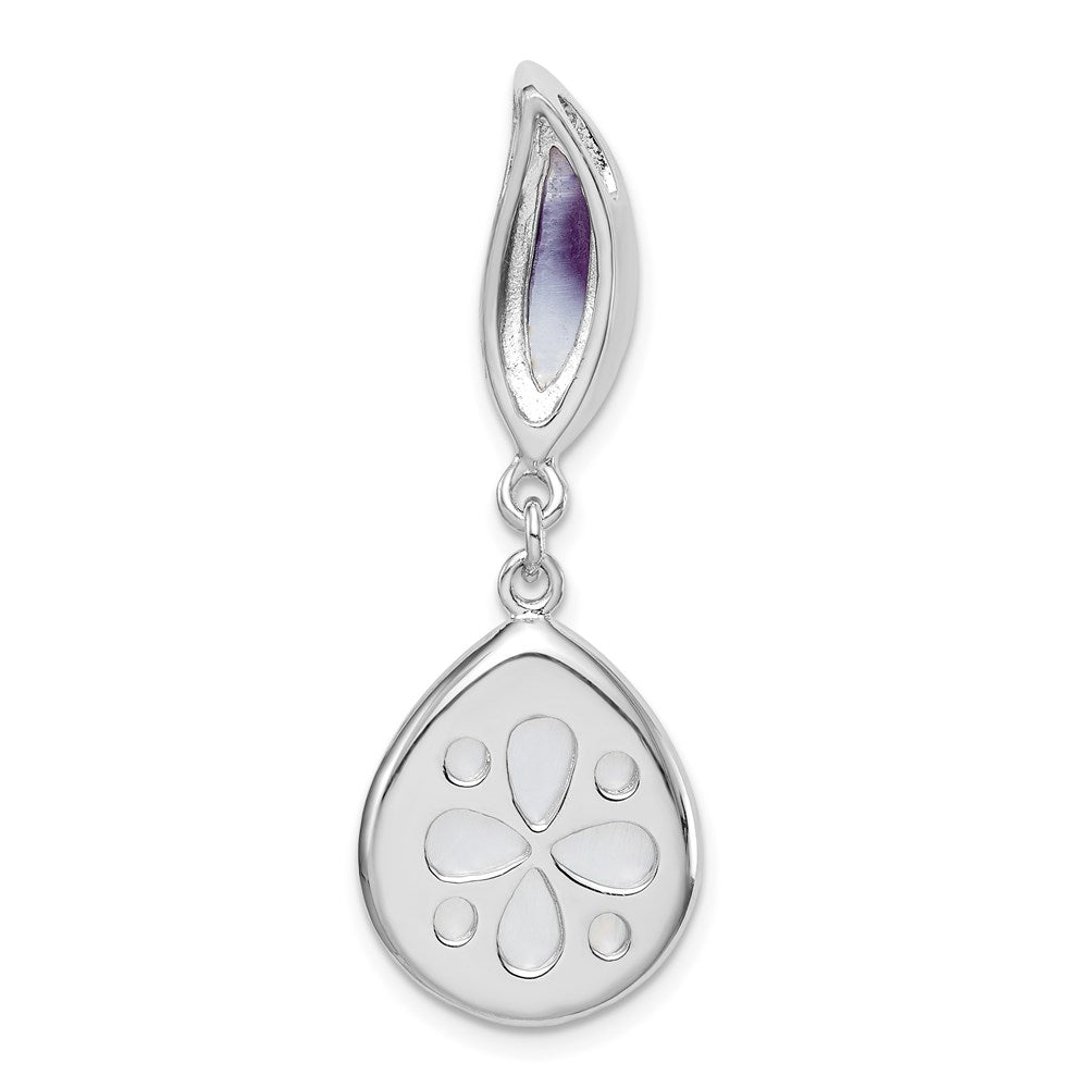 Rhodinierter Sterlingsilber-Anhänger mit Amethyst und Perlmutt in Tropfenform