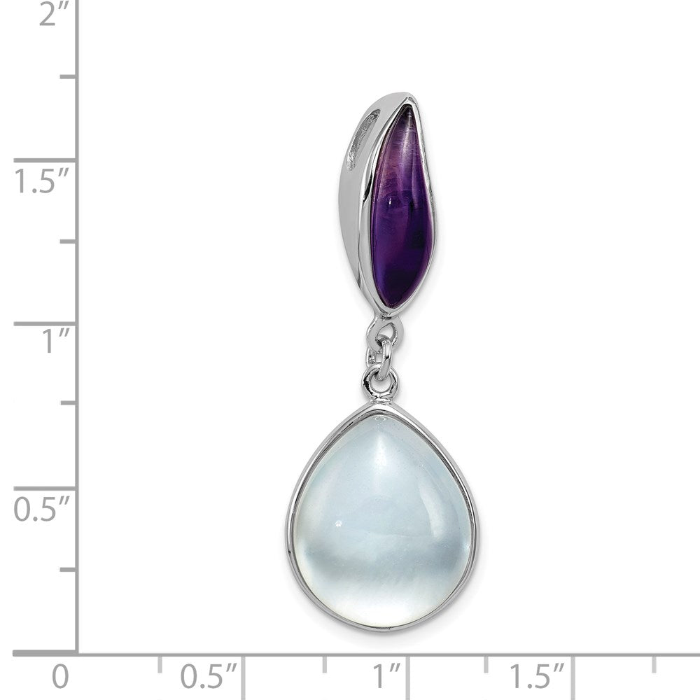 Rhodinierter Sterlingsilber-Anhänger mit Amethyst und Perlmutt in Tropfenform