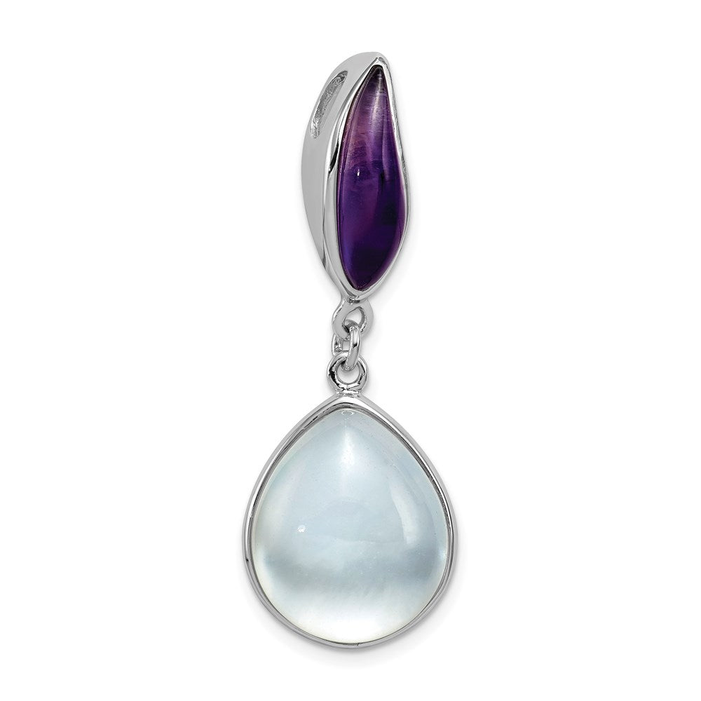 Rhodinierter Sterlingsilber-Anhänger mit Amethyst und Perlmutt in Tropfenform