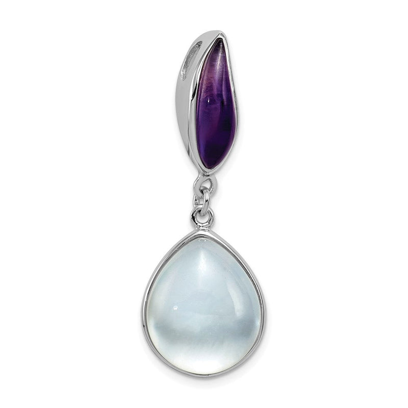 Rhodinierter Sterlingsilber-Anhänger mit Amethyst und Perlmutt in Tropfenform