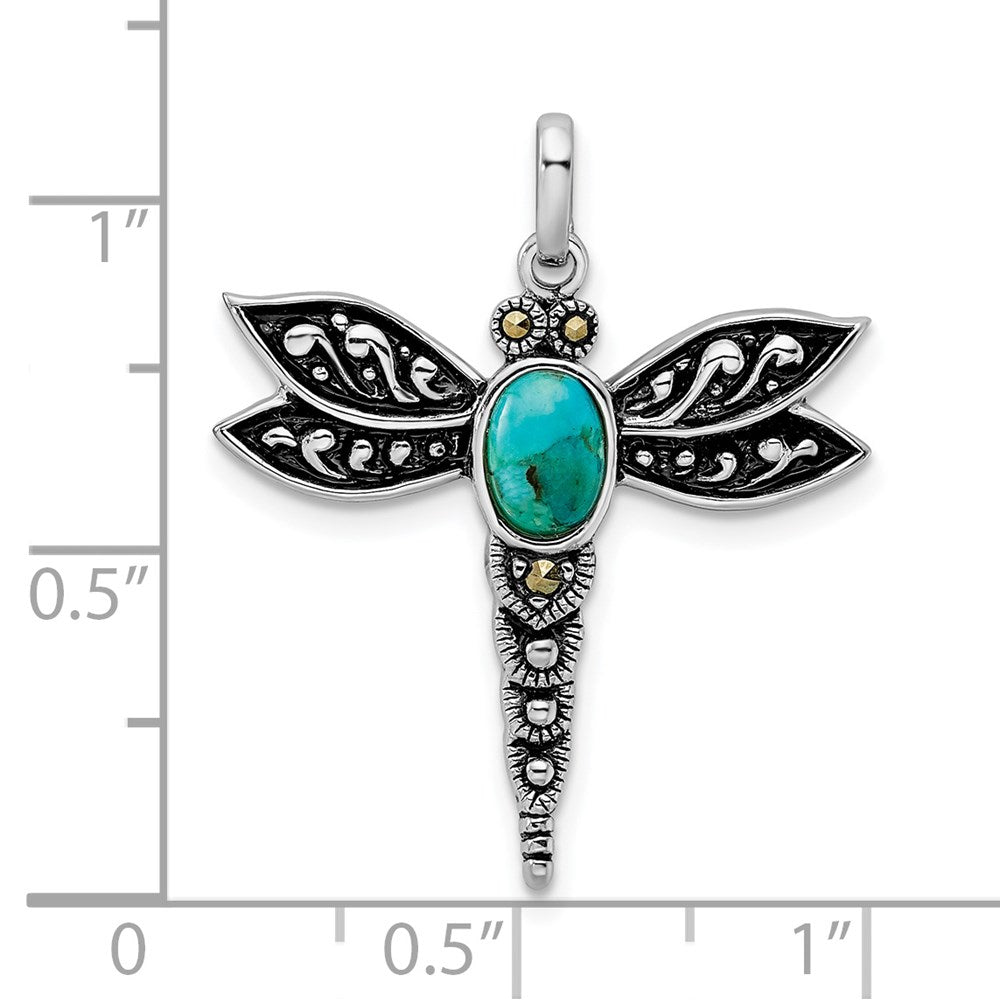 Sterlingsilber Rhodium/oxidized Recon. Turq/marcasite Libelle Anhänger