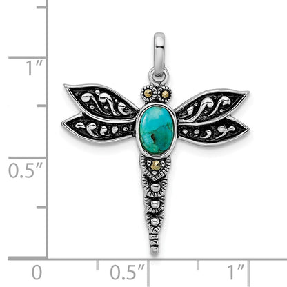 Sterlingsilber Rhodium/oxidized Recon. Turq/marcasite Libelle Anhänger