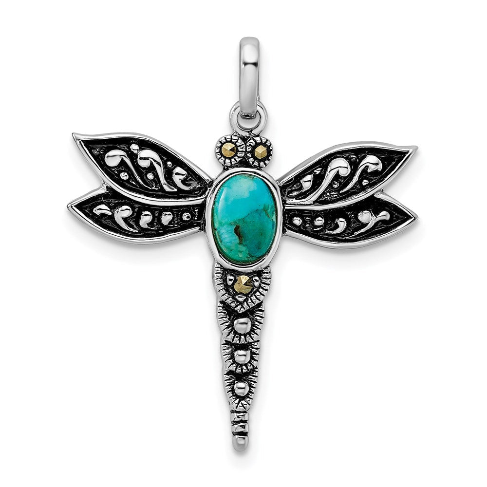 Sterlingsilber Rhodium/oxidized Recon. Turq/marcasite Libelle Anhänger