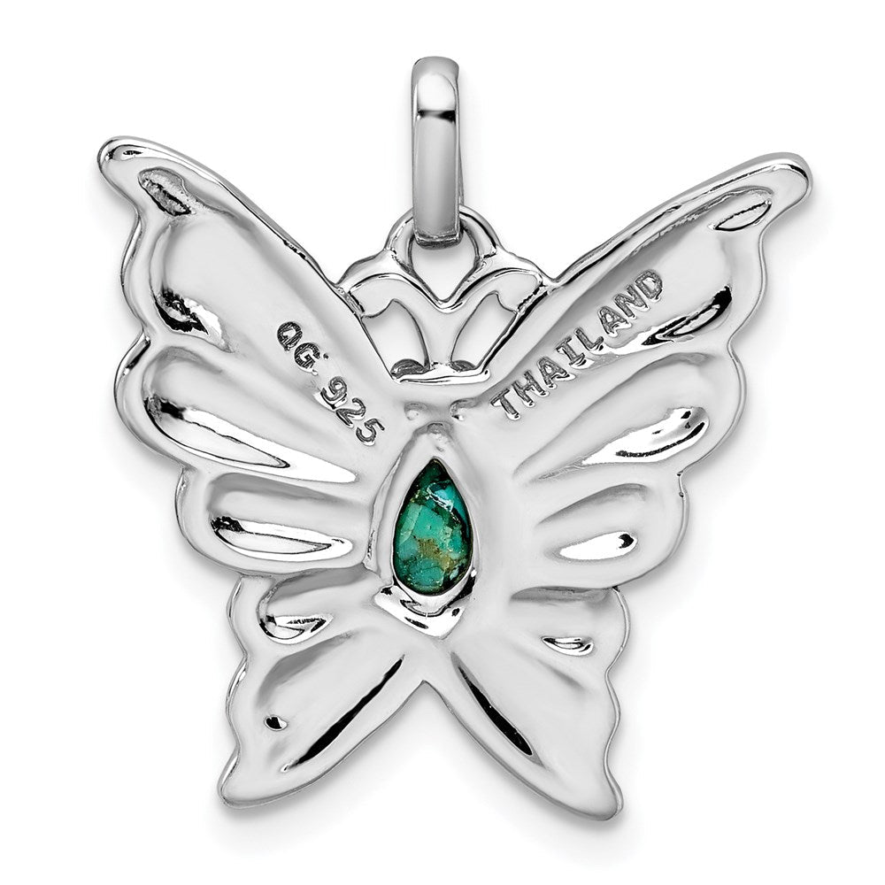 Sterlingsilber Rhodium/oxidized Reconstituted Türkis Schmetterling Anhänger