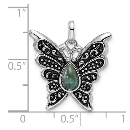 Sterlingsilber Rhodium/oxidized Reconstituted Türkis Schmetterling Anhänger
