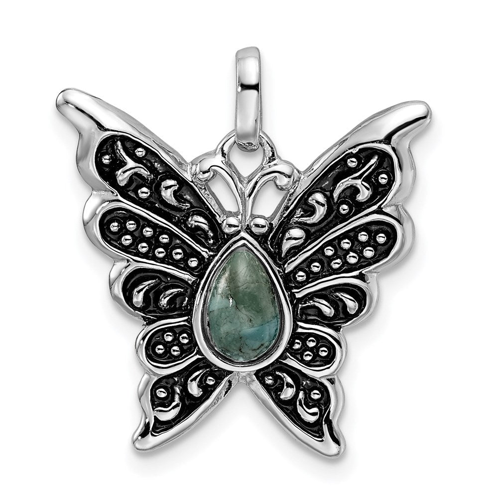 Sterlingsilber Rhodium/oxidized Reconstituted Türkis Schmetterling Anhänger