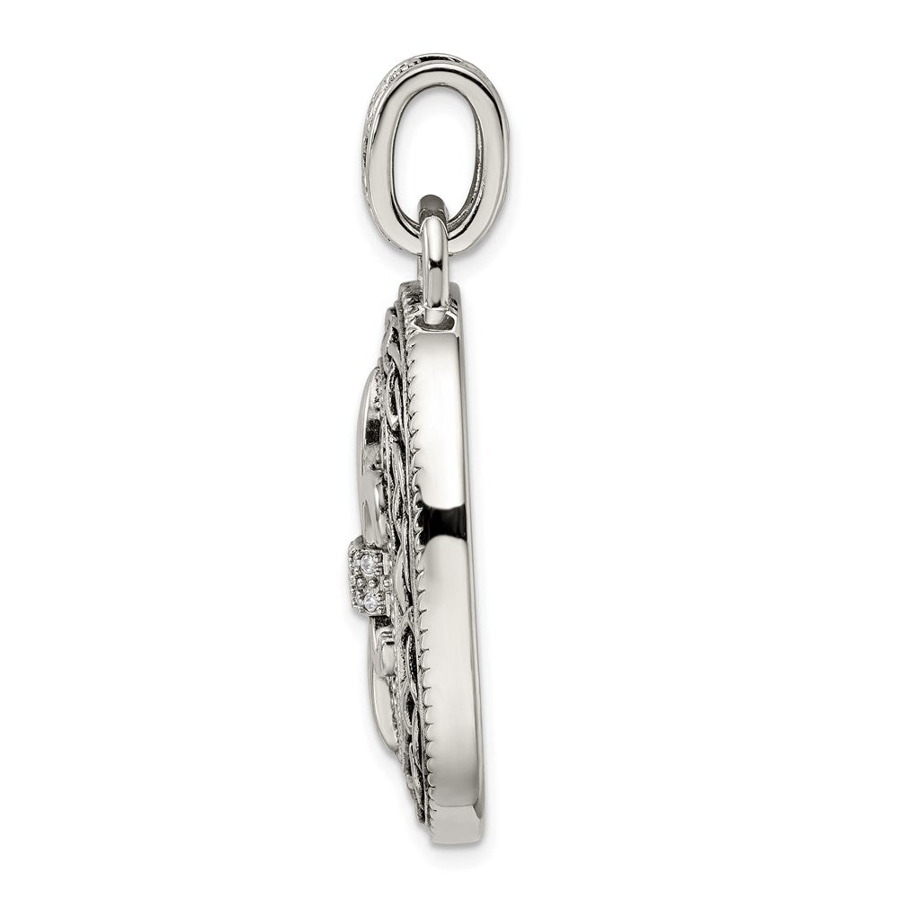 Sterlingsilber Zirkonia Antikisiert Filigran Fleur De Lis Anhänger