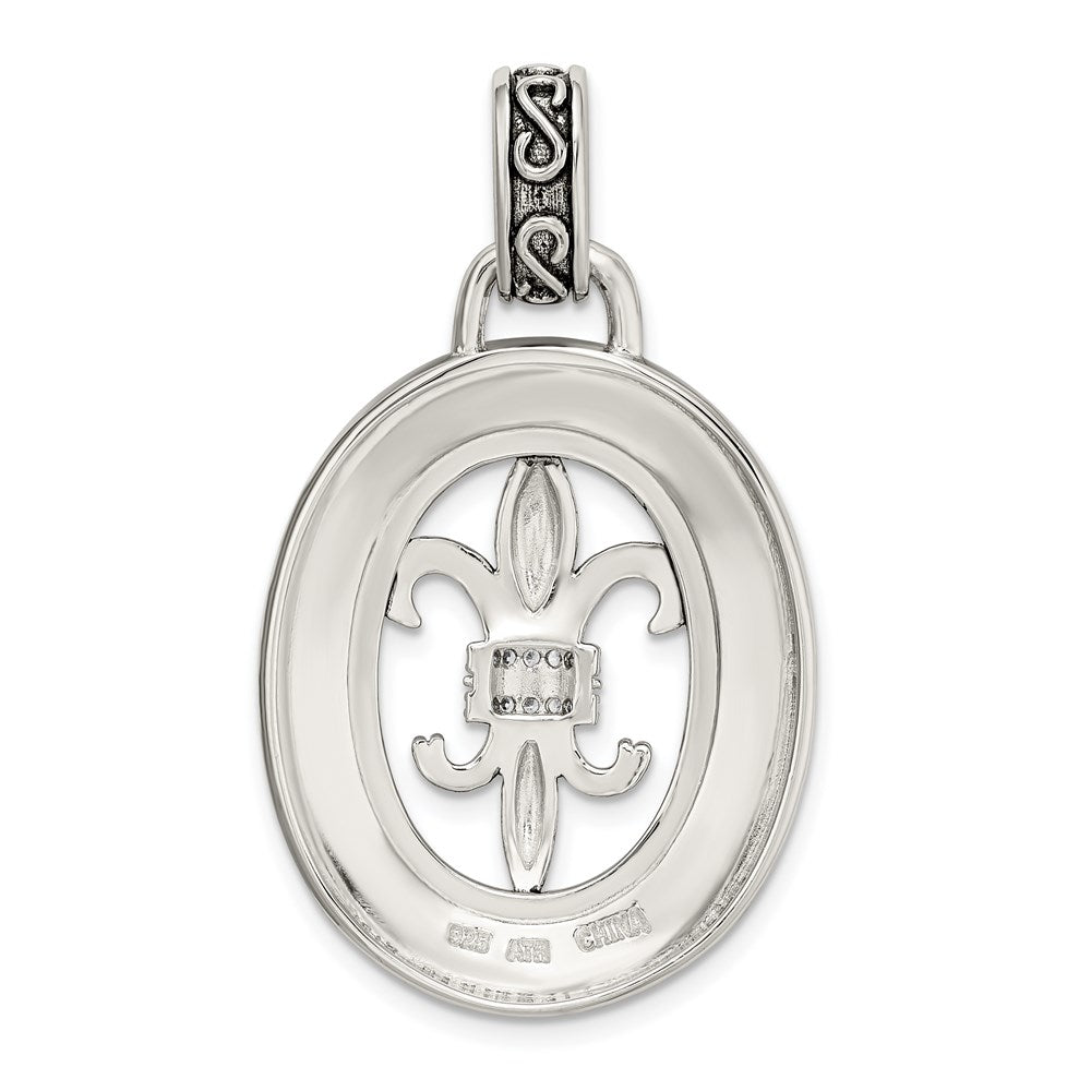 Sterlingsilber Zirkonia Antikisiert Filigran Fleur De Lis Anhänger