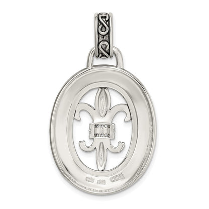 Sterlingsilber Zirkonia Antikisiert Filigran Fleur De Lis Anhänger