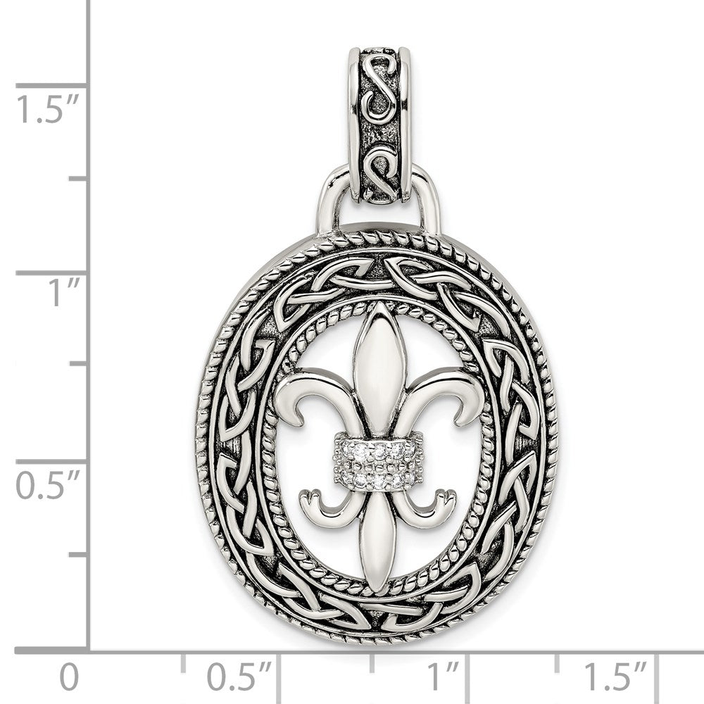 Sterlingsilber Zirkonia Antikisiert Filigran Fleur De Lis Anhänger