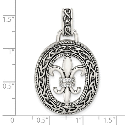 Sterlingsilber Zirkonia Antikisiert Filigran Fleur De Lis Anhänger