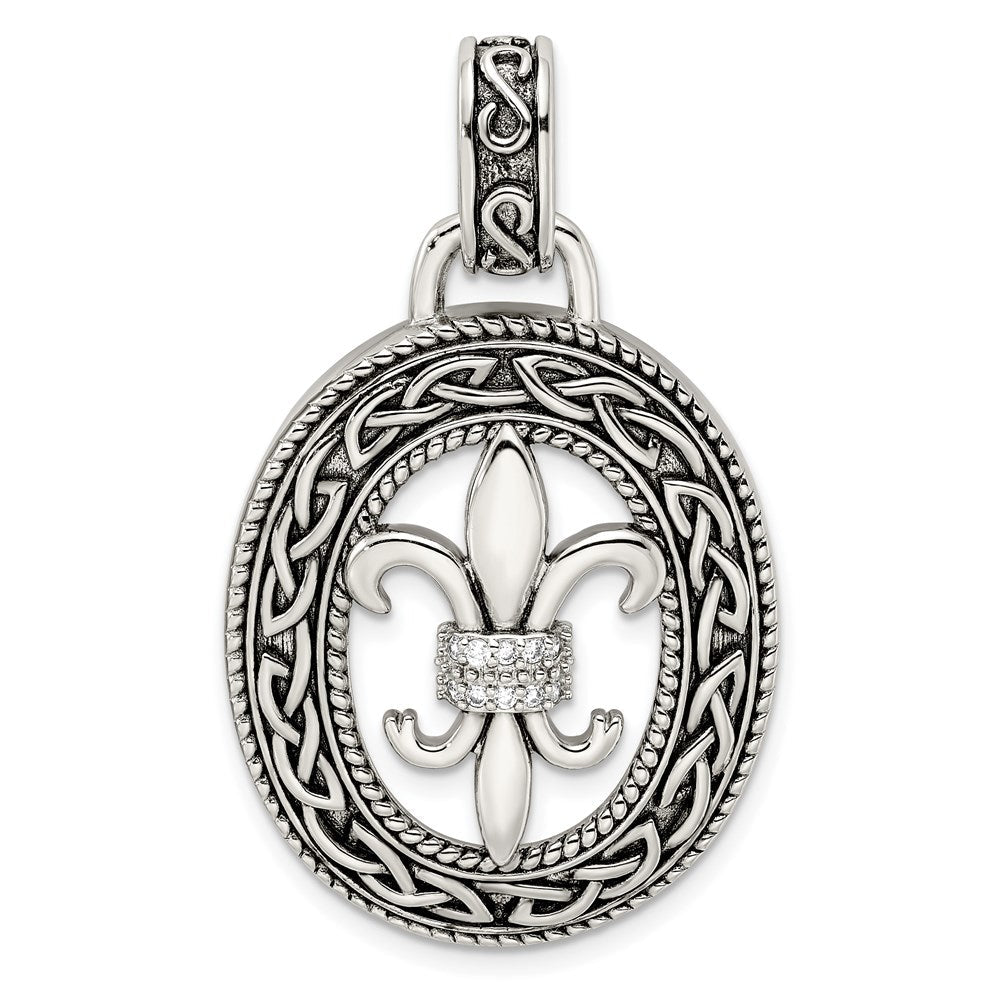 Sterlingsilber Zirkonia Antikisiert Filigran Fleur De Lis Anhänger