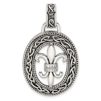 Sterlingsilber Zirkonia Antikisiert Filigran Fleur De Lis Anhänger