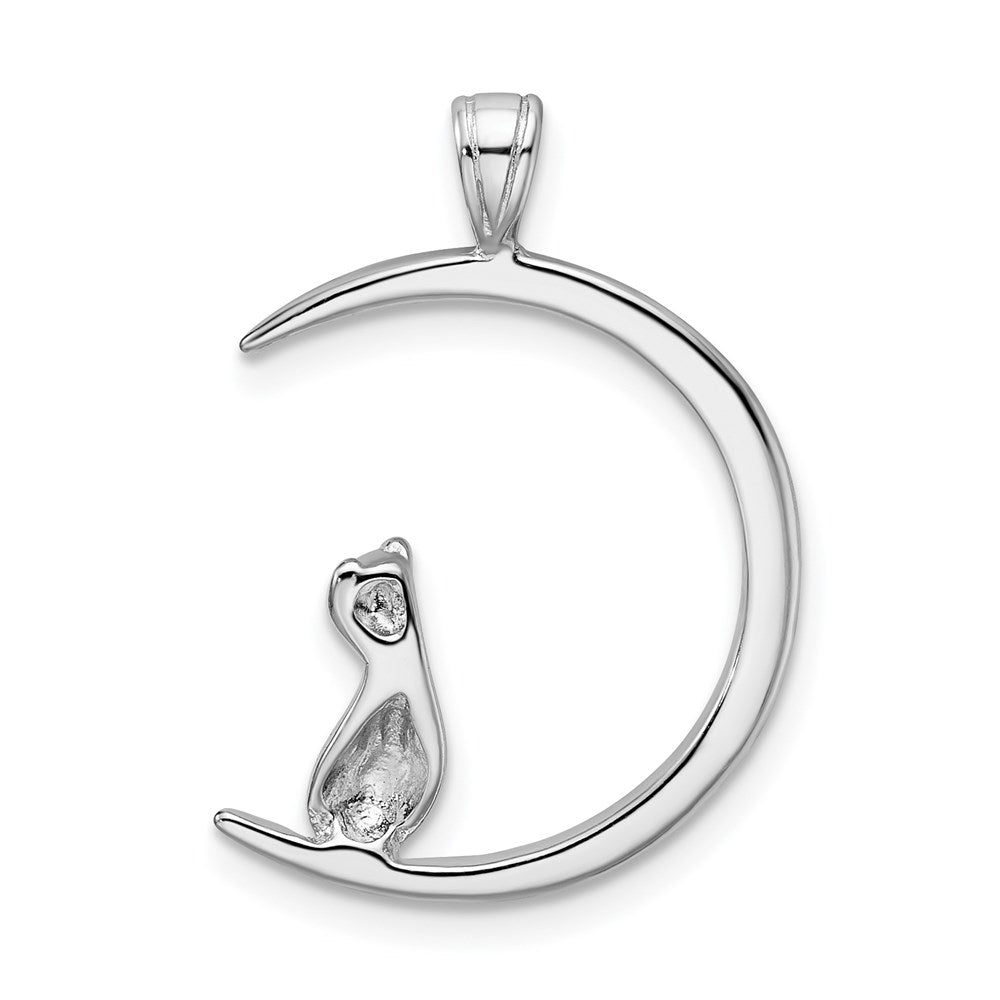 Sterlingsilber Rhodiniert Katze auf Mond Anhänger