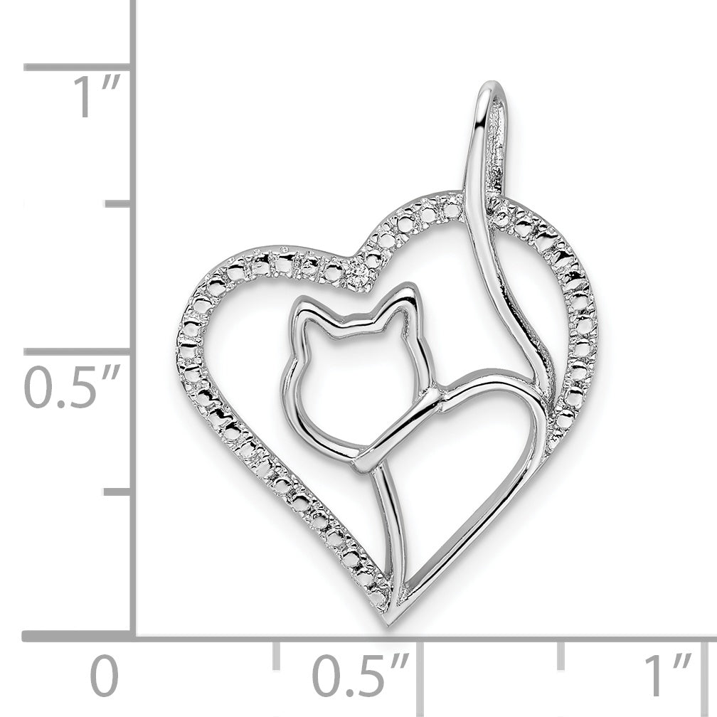 Sterlingsilber Rhodiniert Zirkonia Herz mit Katze Silhouette Anhänger