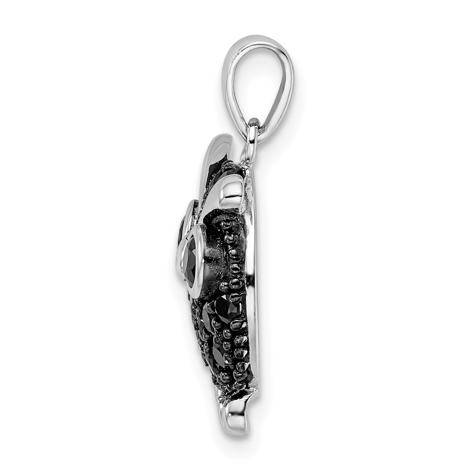 Sterlingsilber Rhodiniert Poliert Schwarz Rhodium Zirkonia Eule Anhänger