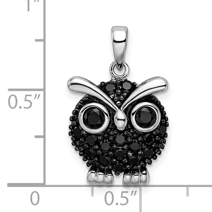 Sterlingsilber Rhodiniert Poliert Schwarz Rhodium Zirkonia Eule Anhänger