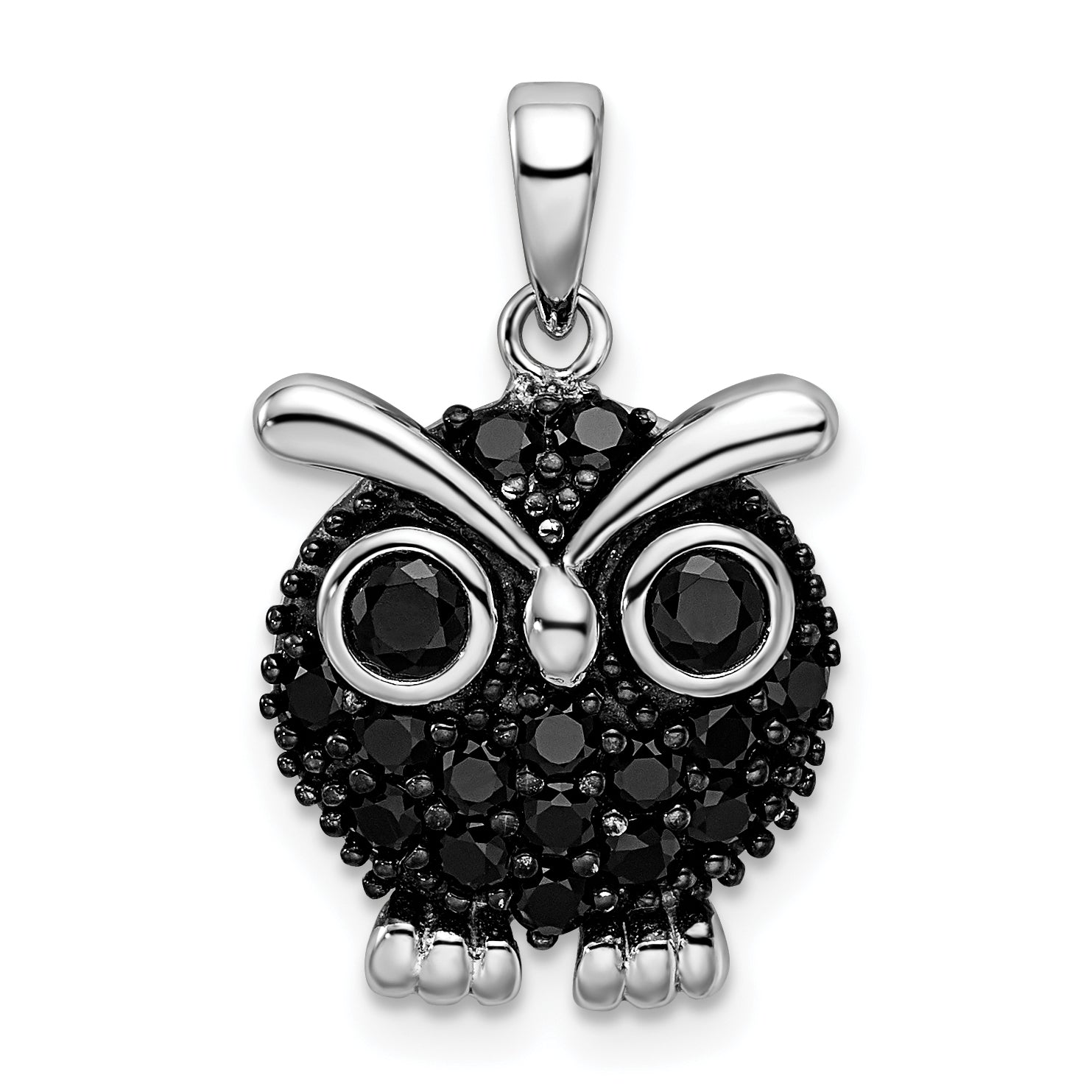 Sterlingsilber Rhodiniert Poliert Schwarz Rhodium Zirkonia Eule Anhänger