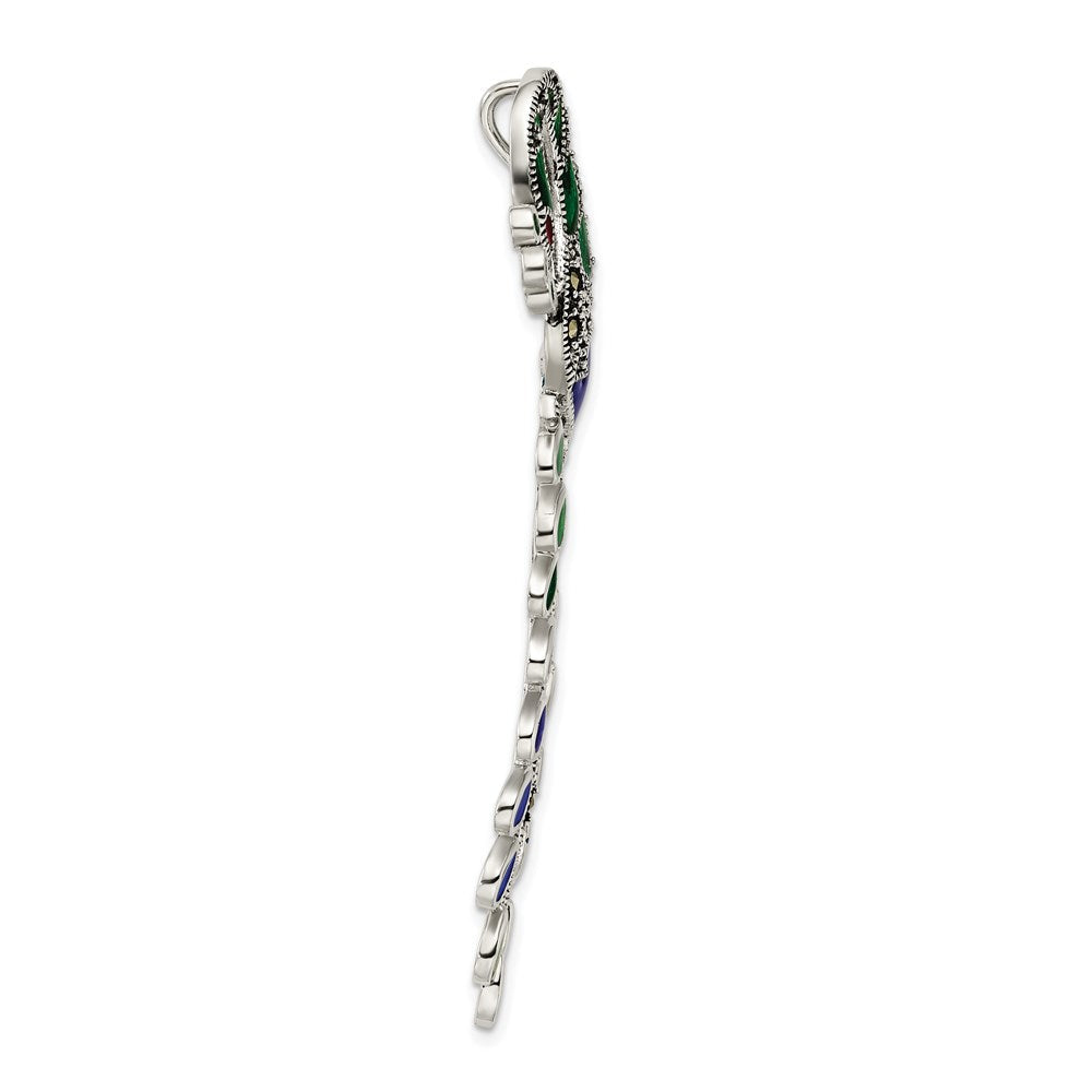 Sterlingsilber Antikisiert Grün/red/blue Epoxid Markasit Peacock Anhänger