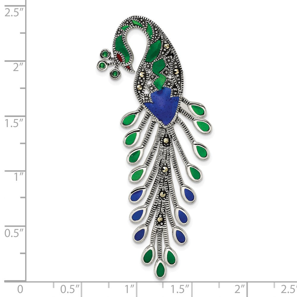 Sterlingsilber Antikisiert Grün/red/blue Epoxid Markasit Peacock Anhänger
