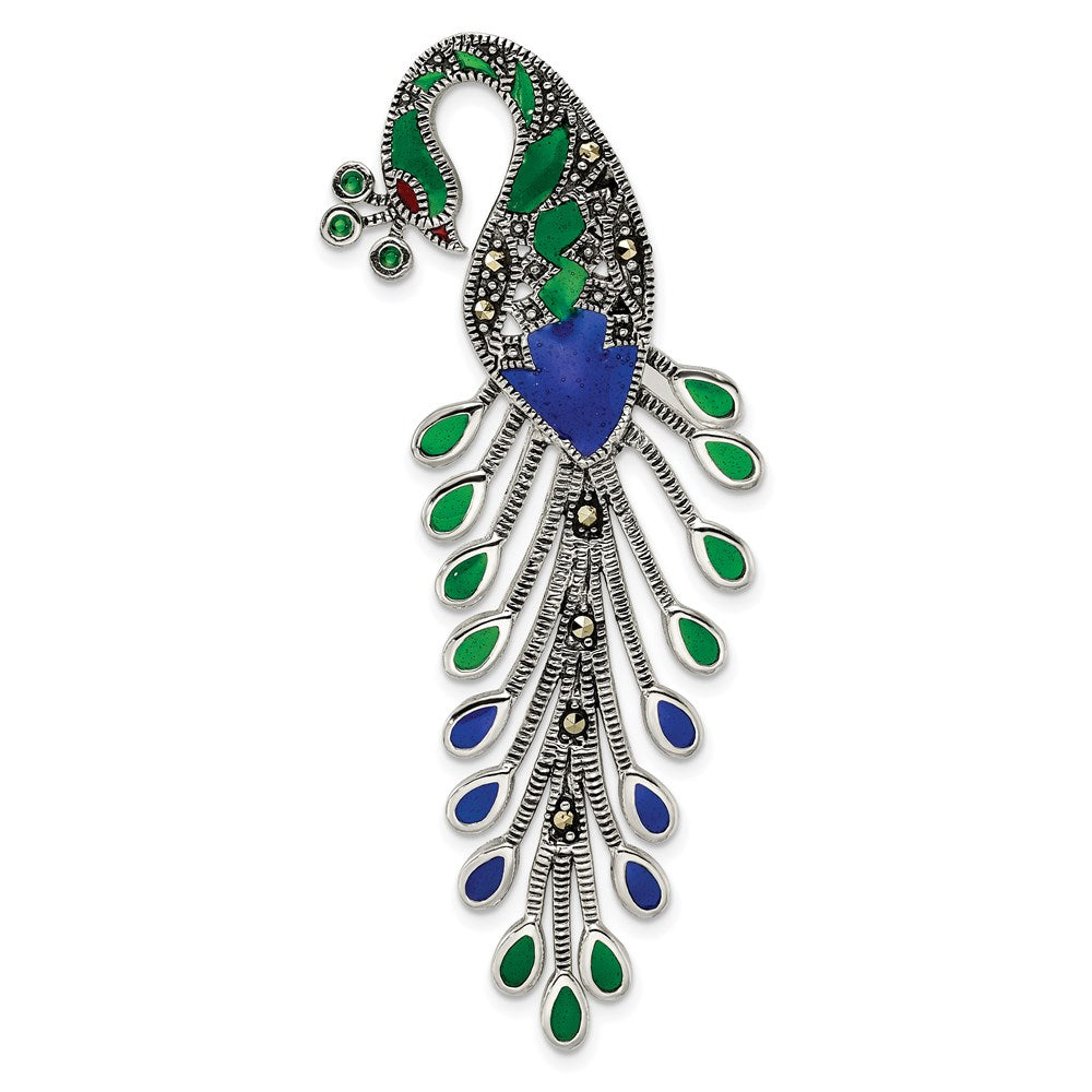Sterlingsilber Antikisiert Grün/red/blue Epoxid Markasit Peacock Anhänger