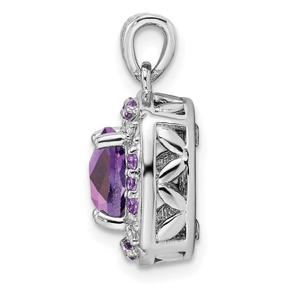 Anhänger aus rhodiniertem Sterlingsilber mit Diamant und Amethyst, quadratisch