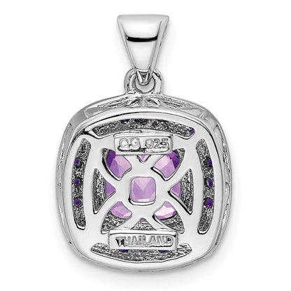 Anhänger aus rhodiniertem Sterlingsilber mit Diamant und Amethyst, quadratisch