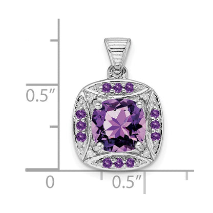 Anhänger aus rhodiniertem Sterlingsilber mit Diamant und Amethyst, quadratisch