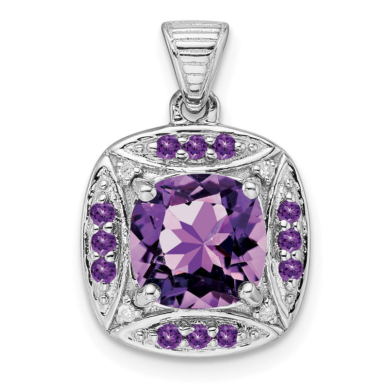 Anhänger aus rhodiniertem Sterlingsilber mit Diamant und Amethyst, quadratisch