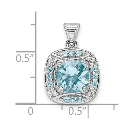 Anhänger aus rhodiniertem Sterlingsilber mit Diamant und hellem Swiss-Blue-Topas