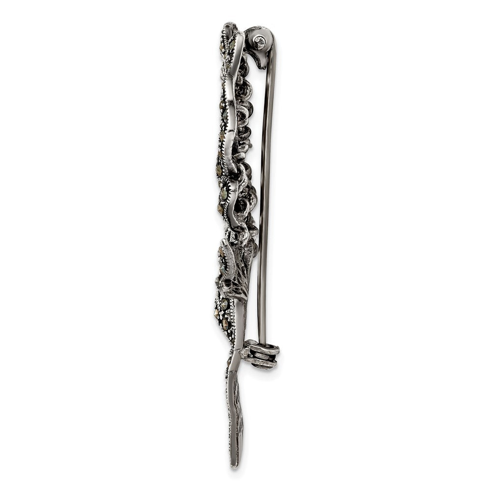 Sterlingsilber Antikisiert Markasit Blume Brosche