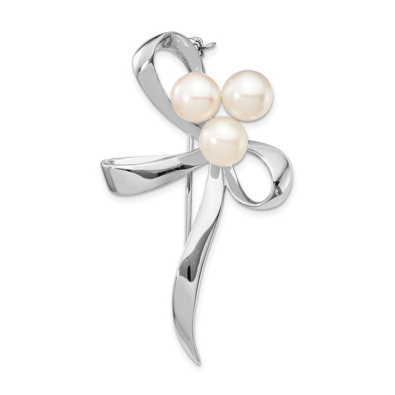 Sterlingsilber Rhodiniert Schleife mit 7-8mm Weiß Knopf Freashwater Zucht Pearls Brosche