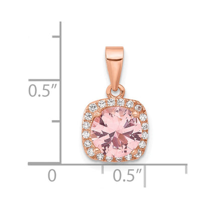 Sterlingsilber Roséfarben Quadratisch Kristall Anhänger