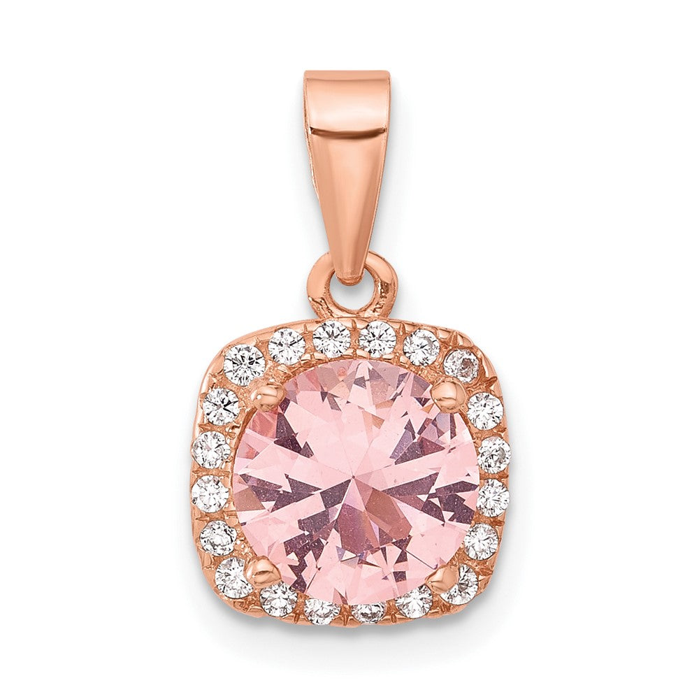 Sterlingsilber Roséfarben Quadratisch Kristall Anhänger