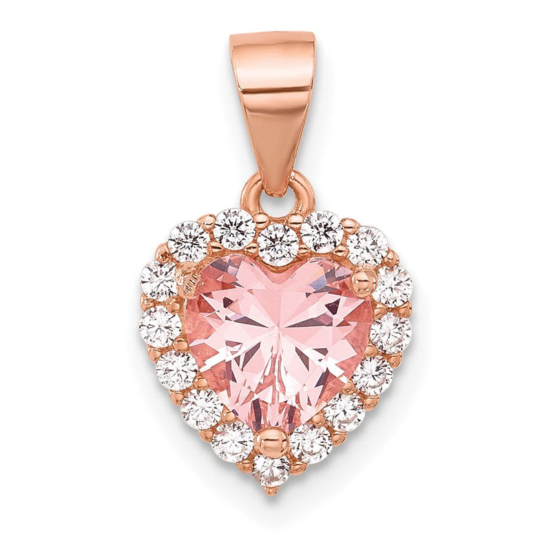 Sterlingsilber Roségoldbeschichtet Rosa Kristall Herz und Klar Zirkonia Anhänger
