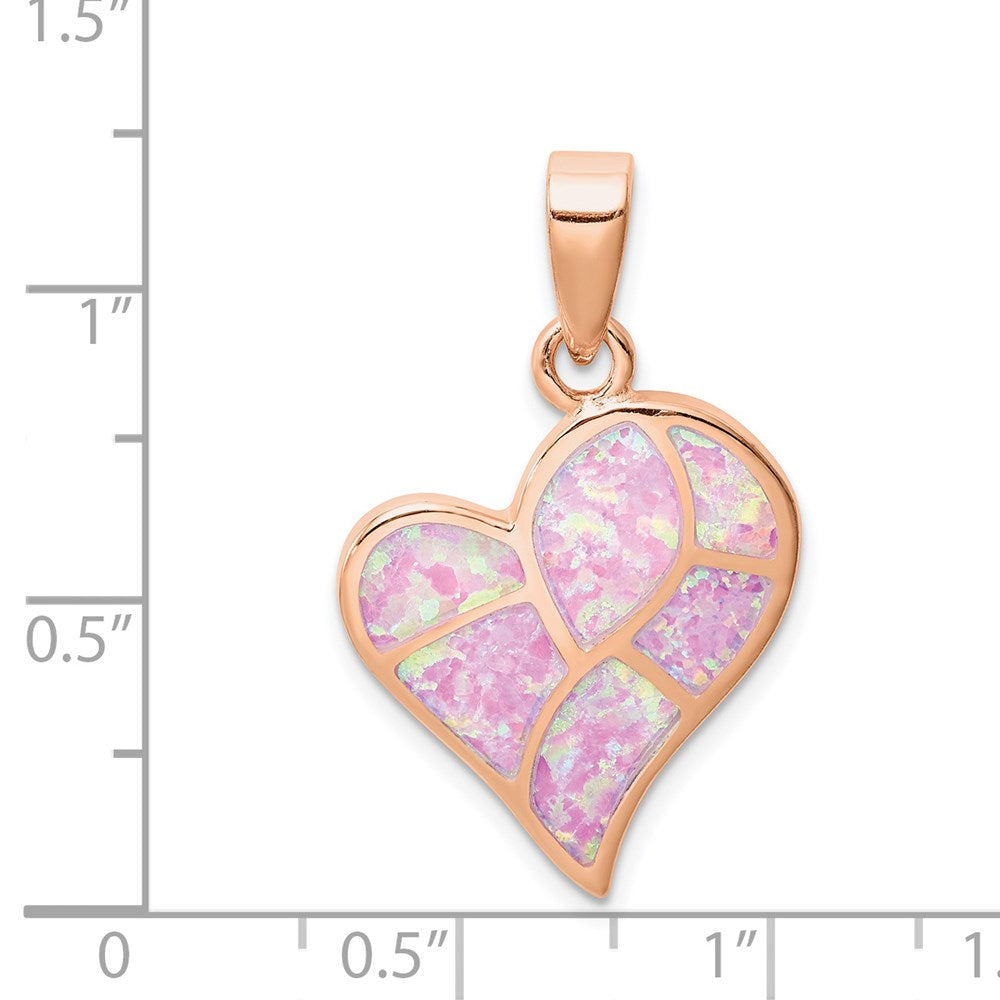 Sterlingsilber Roséfarben Erzeugt Rosa Opal Einlage Herz Anhänger