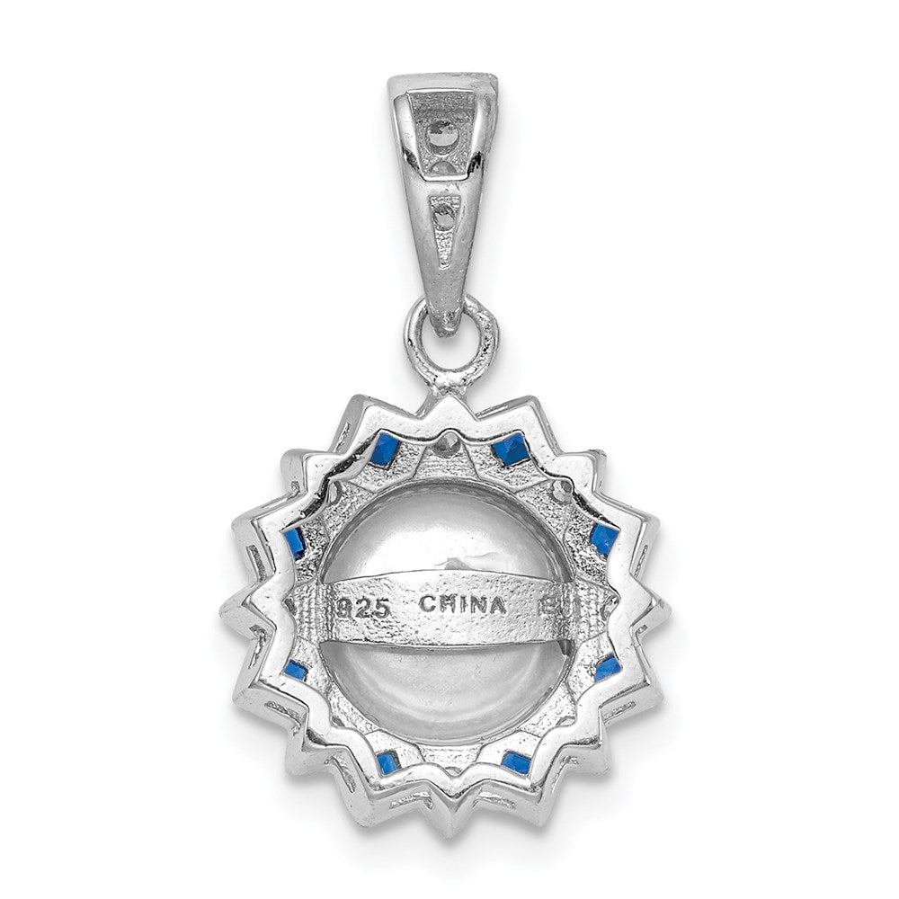 Sterlingsilber Rhodiniert Fwc Perle/syn. Blau Spinell Blume Anhänger