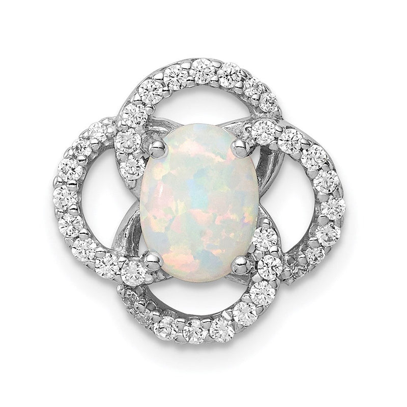 Sterlingsilber Rhodiniert Zirkonia und Im Labor Erzeugt Opal Kette Siide