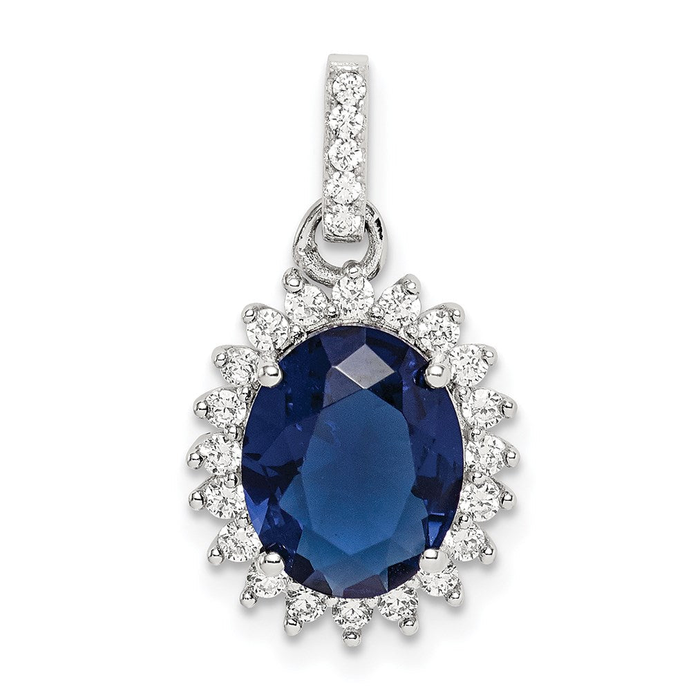 Sterlingsilber Rhodiniert Blau und Klar Zirkonia Anhänger