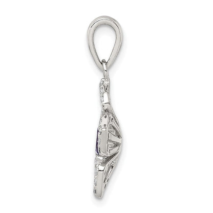 Sterlingsilber Lila und Klar Zirkonia Blume Anhänger