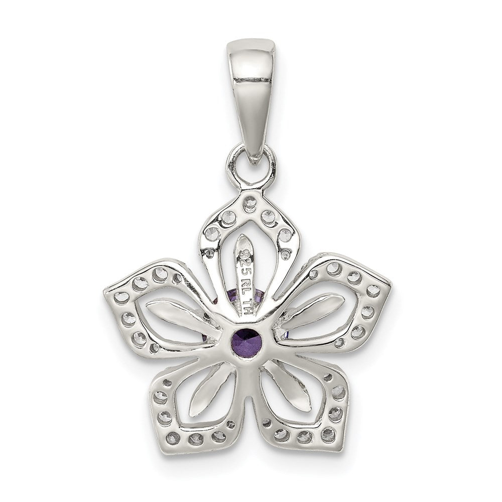 Sterlingsilber Lila und Klar Zirkonia Blume Anhänger