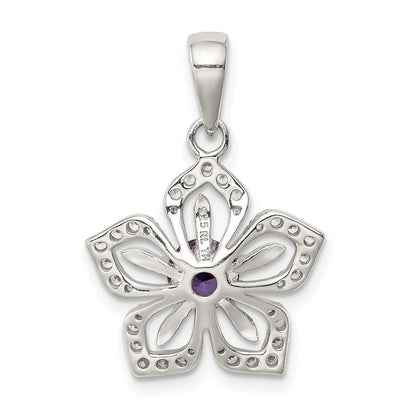 Sterlingsilber Lila und Klar Zirkonia Blume Anhänger