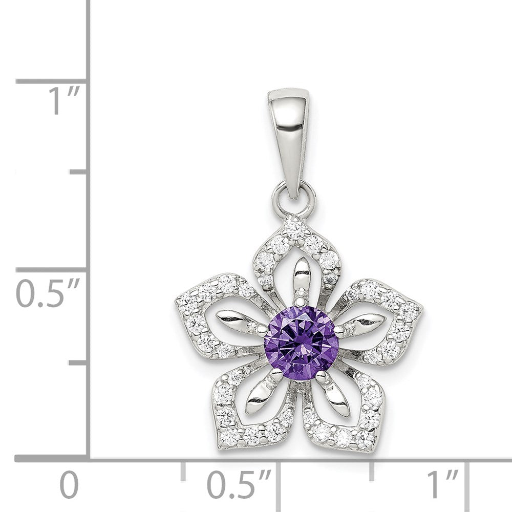 Sterlingsilber Lila und Klar Zirkonia Blume Anhänger