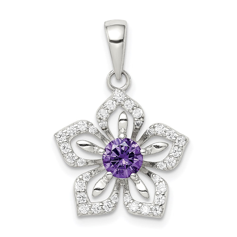 Sterlingsilber Lila und Klar Zirkonia Blume Anhänger