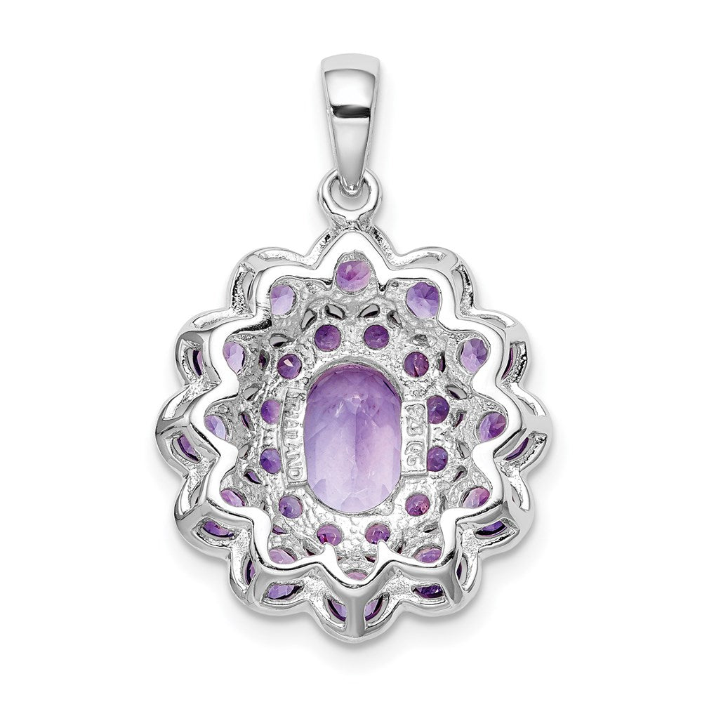 Rhodinierter Sterlingsilber-Anhänger mit ovalem 8x6 mm Amethyst als Mittelstein